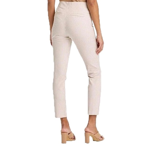 A New Day High Rise Slim Fit Ankle Cream Striped Stretch Pants - Picture 3 of 3